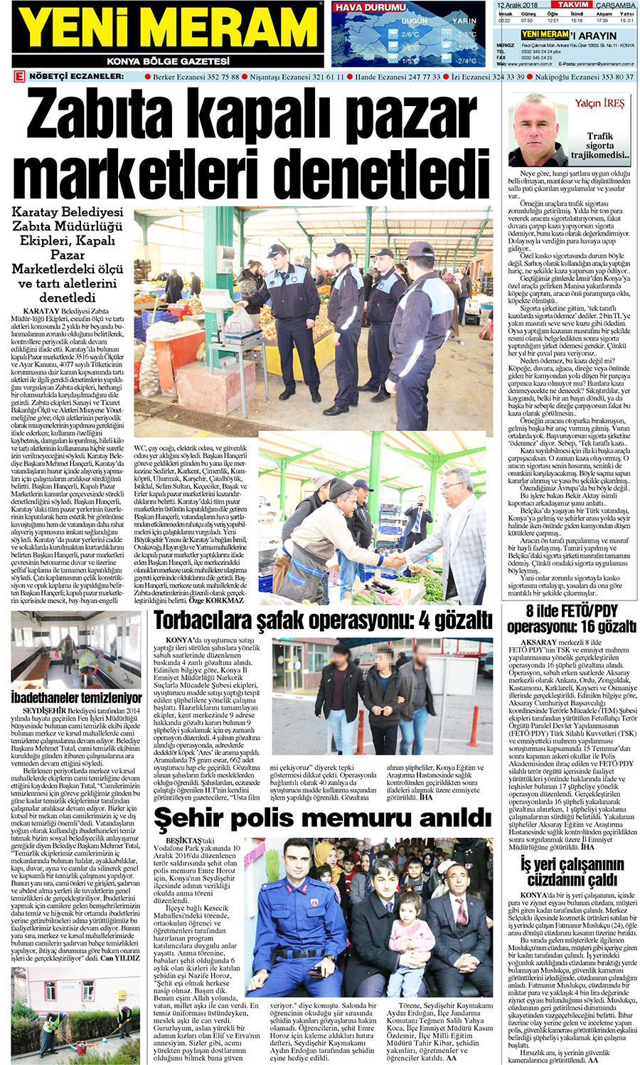 12 Aralık 2018 Yeni Meram Gazetesi