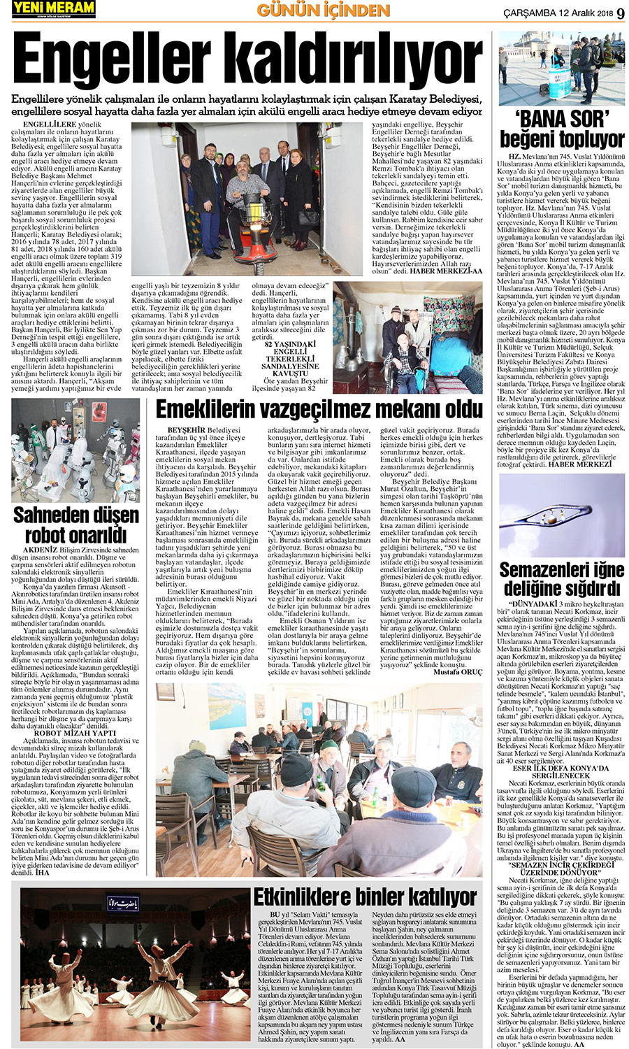 12 Aralık 2018 Yeni Meram Gazetesi