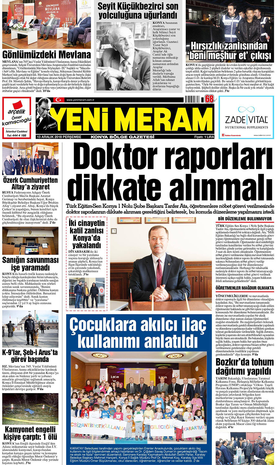 13 Aralık 2018 Yeni Meram Gazetesi