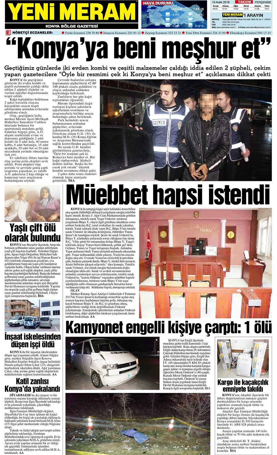 13 Aralık 2018 Yeni Meram Gazetesi