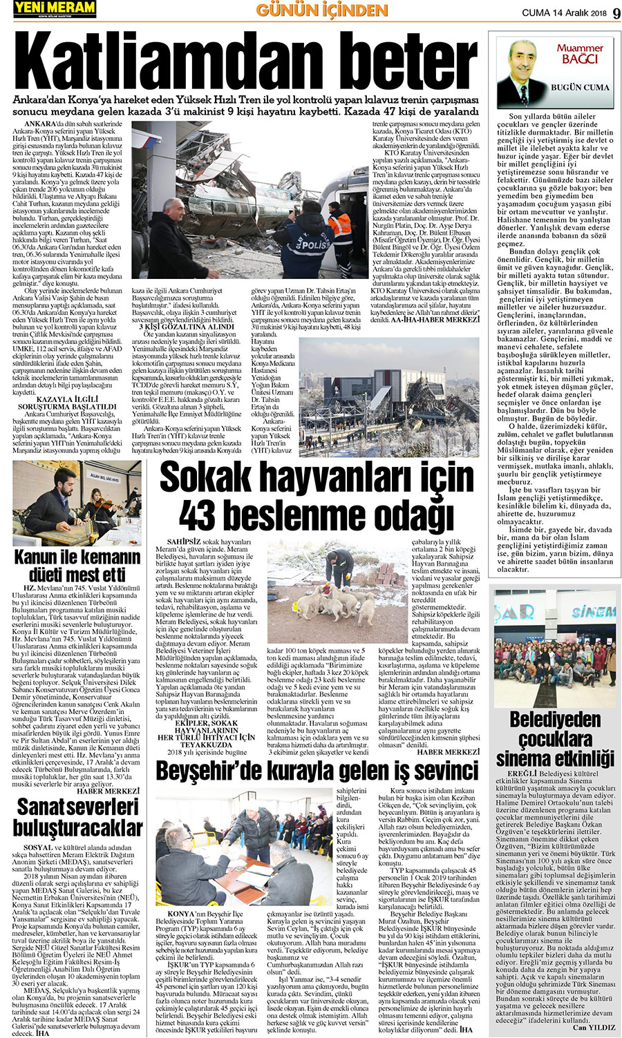 14 Aralık 2018 Yeni Meram Gazetesi
