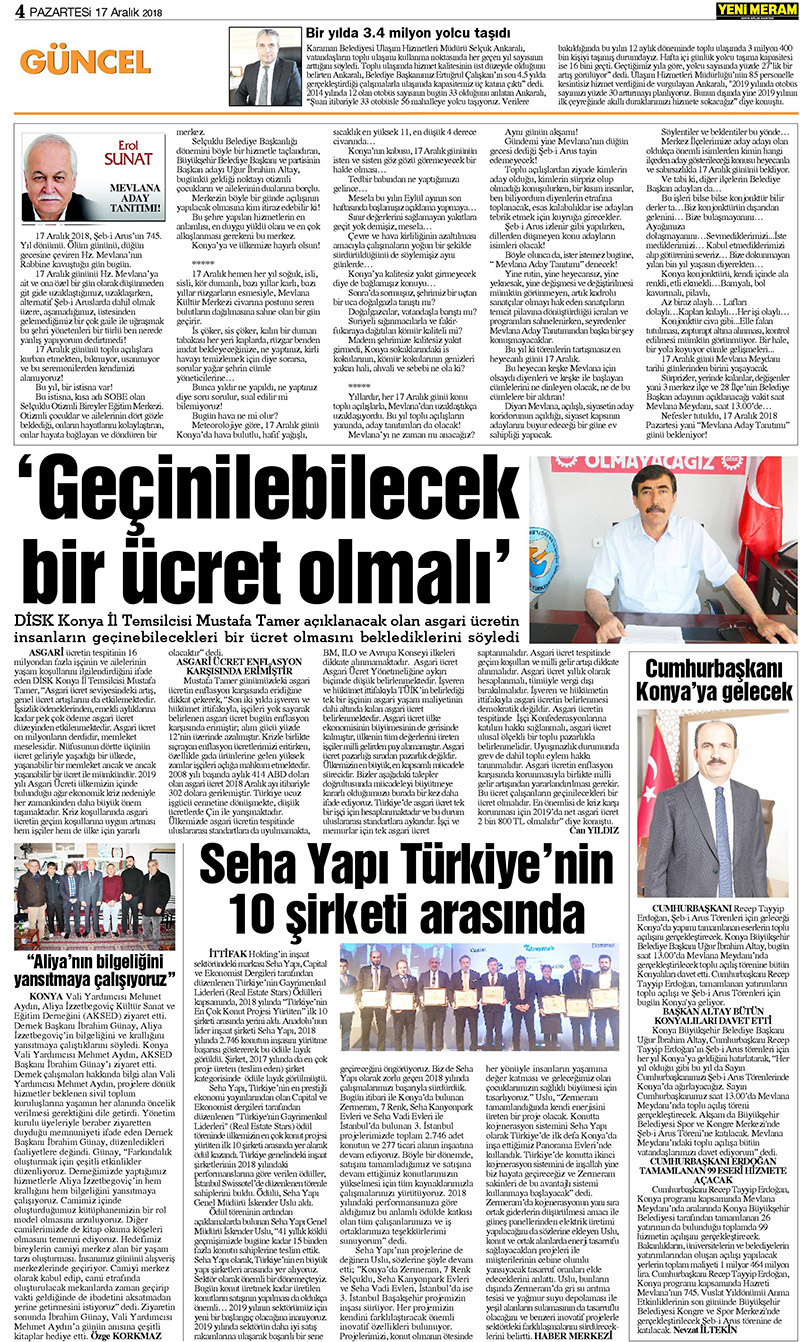 17 Aralık 2018 Yeni Meram Gazetesi