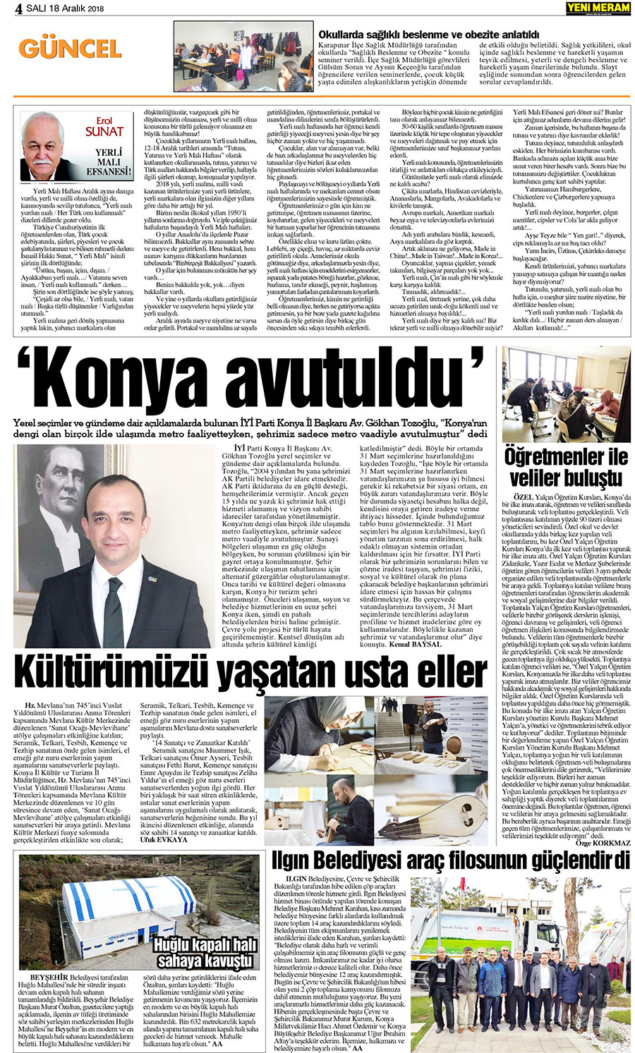 18 Aralık 2018 Yeni Meram Gazetesi