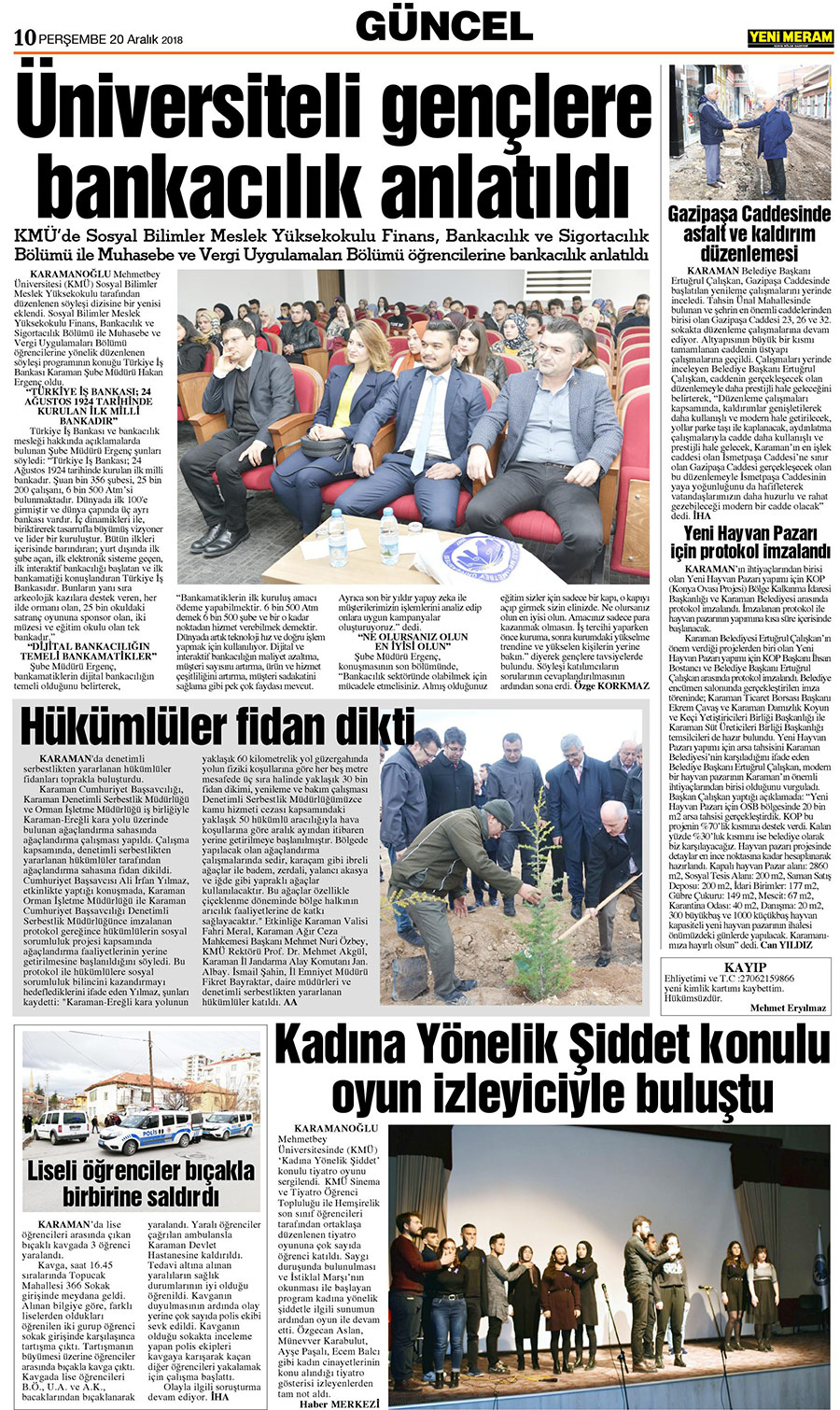 20 Aralık 2018 Yeni Meram Gazetesi