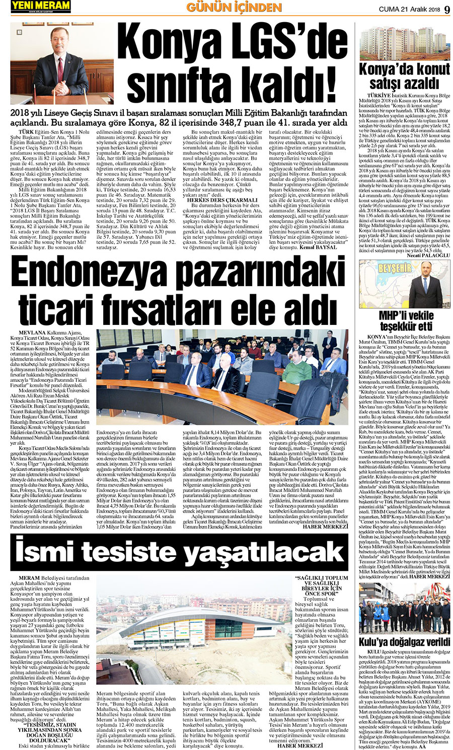 21 Aralık 2018 Yeni Meram Gazetesi