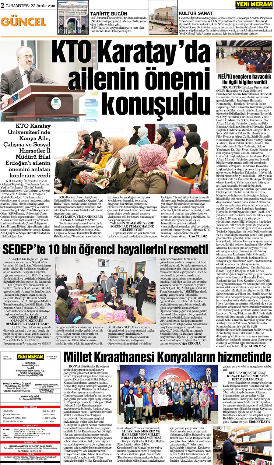 22 Aralık 2018 Yeni Meram Gazetesi