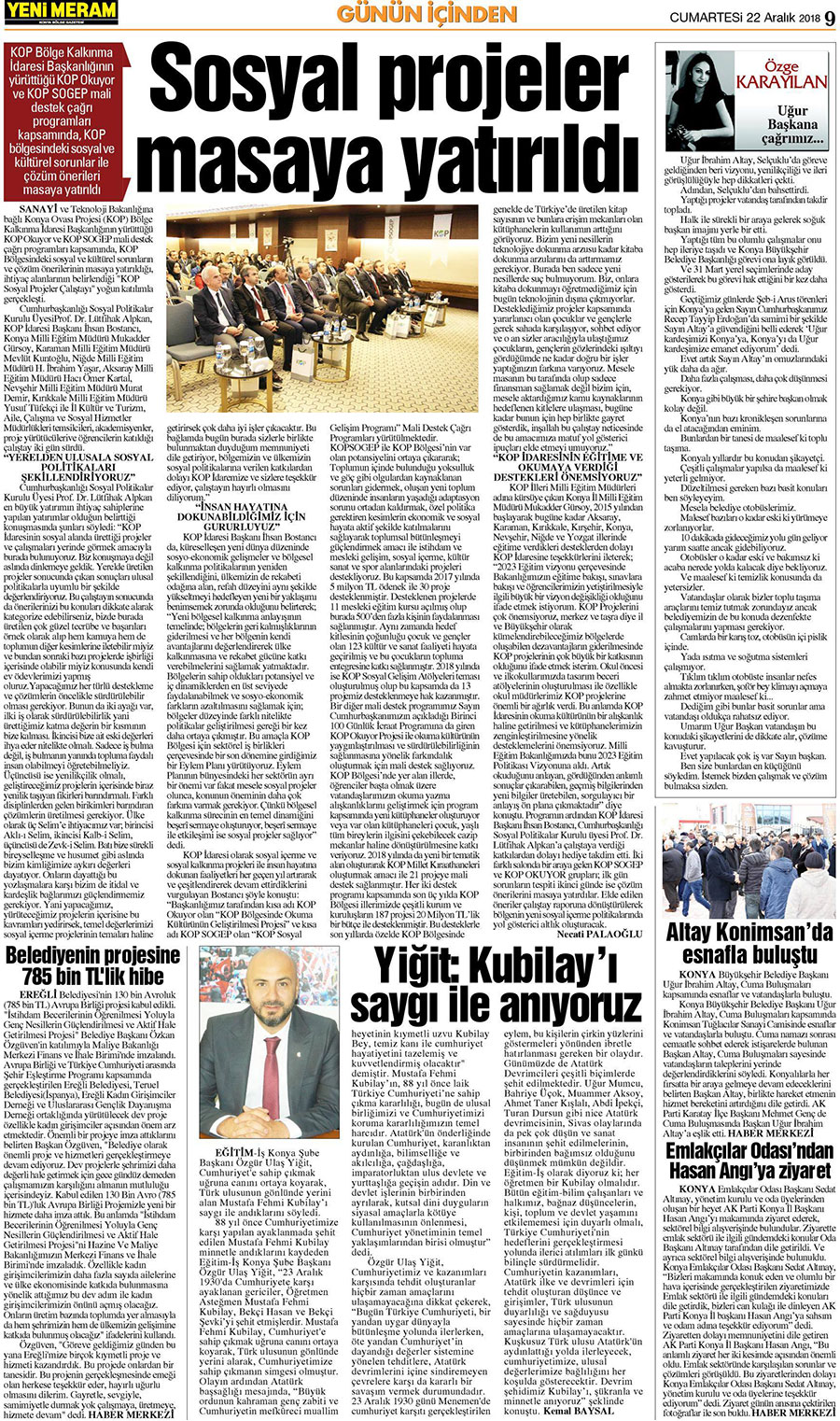 22 Aralık 2018 Yeni Meram Gazetesi