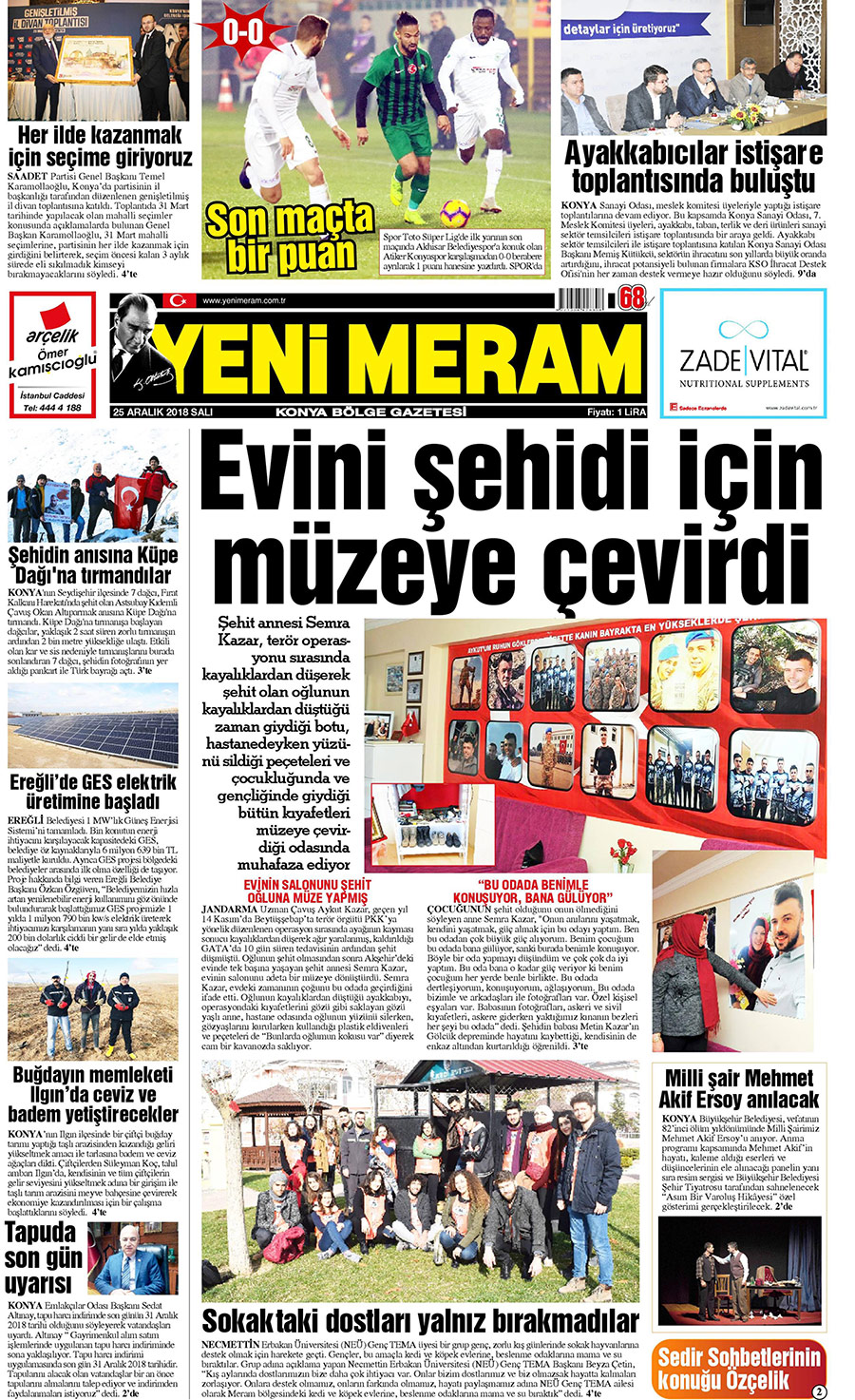 25 Aralık 2018 Yeni Meram Gazetesi