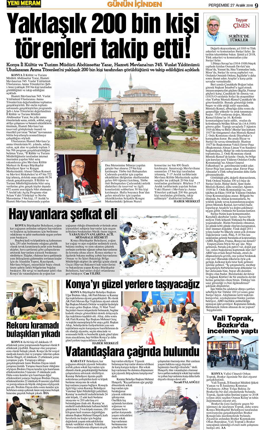 27 Aralık 2018 Yeni Meram Gazetesi