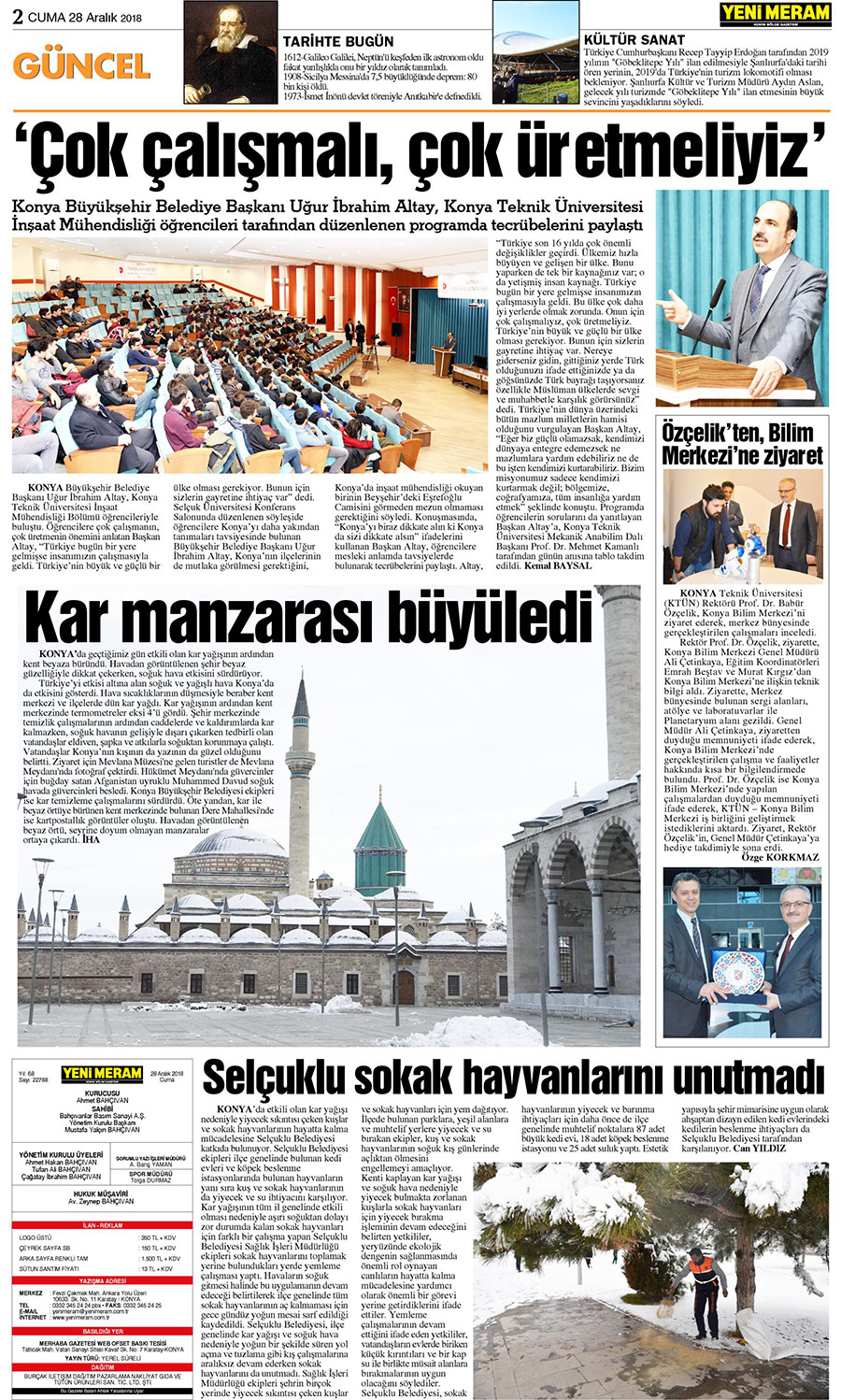 28 Aralık 2018 Yeni Meram Gazetesi