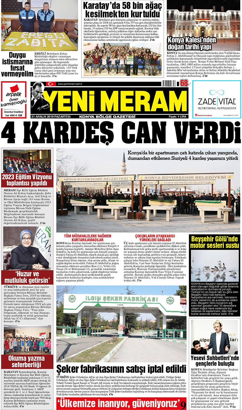 31 Aralık 2018 Yeni Meram Gazetesi