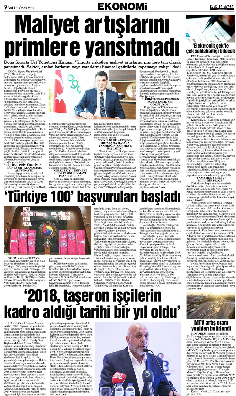 1 Ocak 2019 Yeni Meram Gazetesi