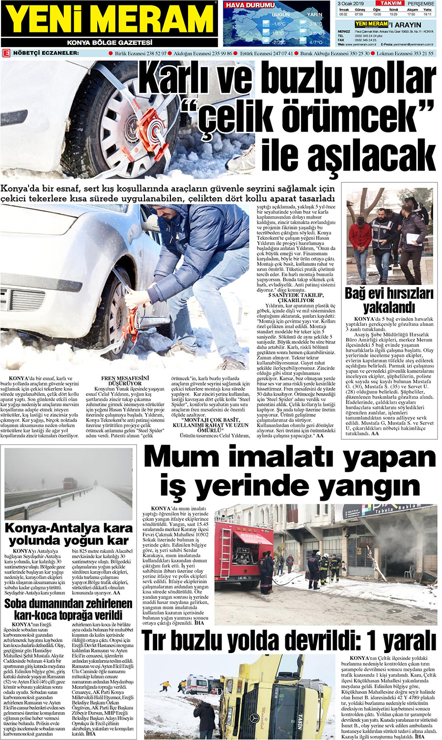 3 Ocak 2019 Yeni Meram Gazetesi