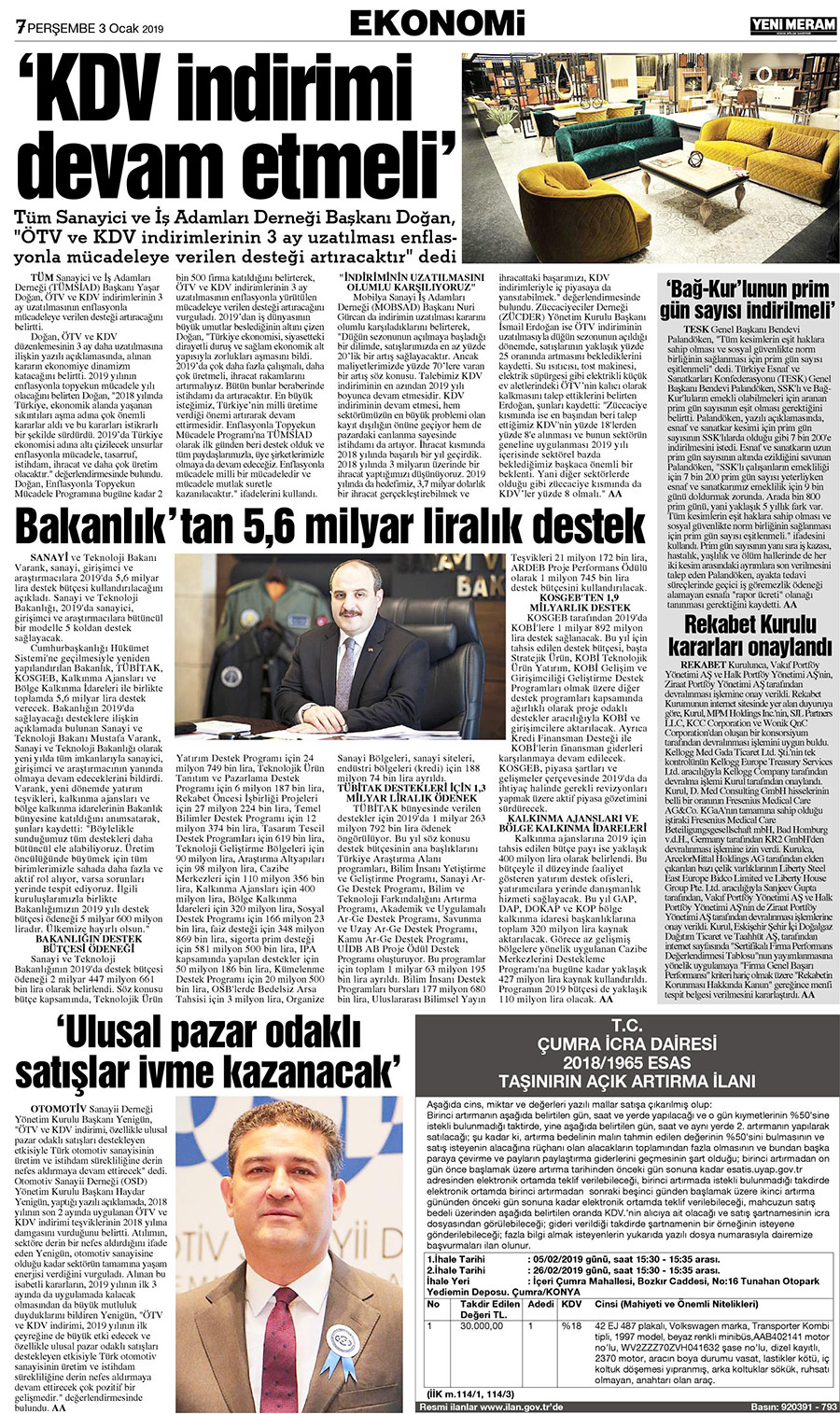 3 Ocak 2019 Yeni Meram Gazetesi