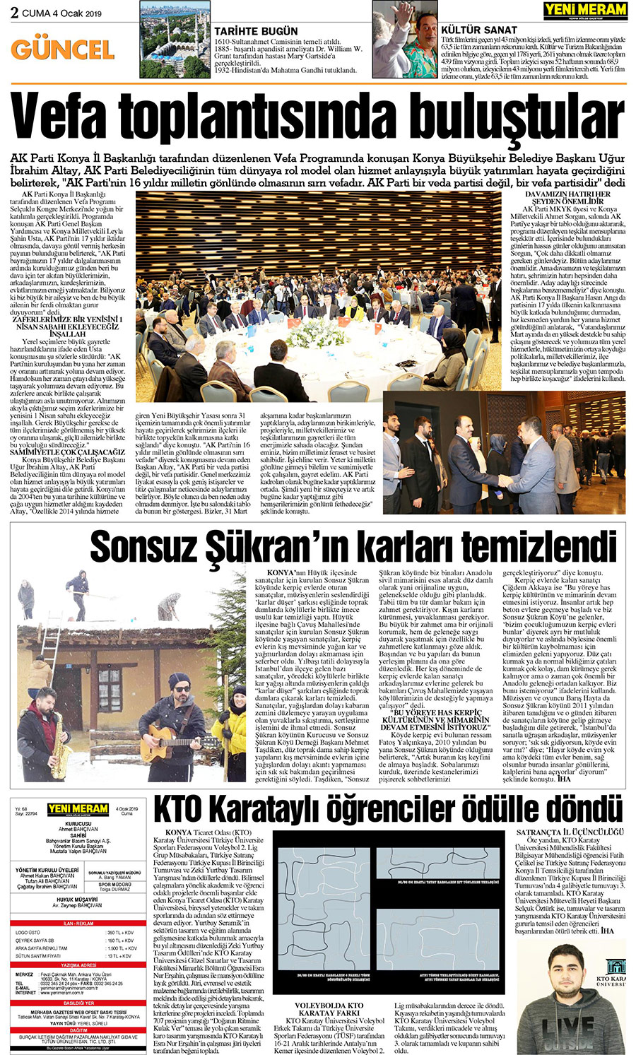 4 Ocak 2019 Yeni Meram Gazetesi