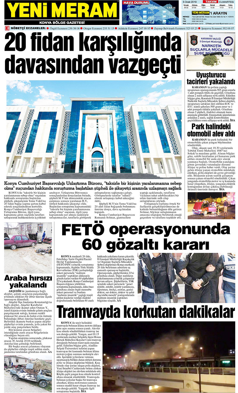 6 Ocak 2019 Yeni Meram Gazetesi