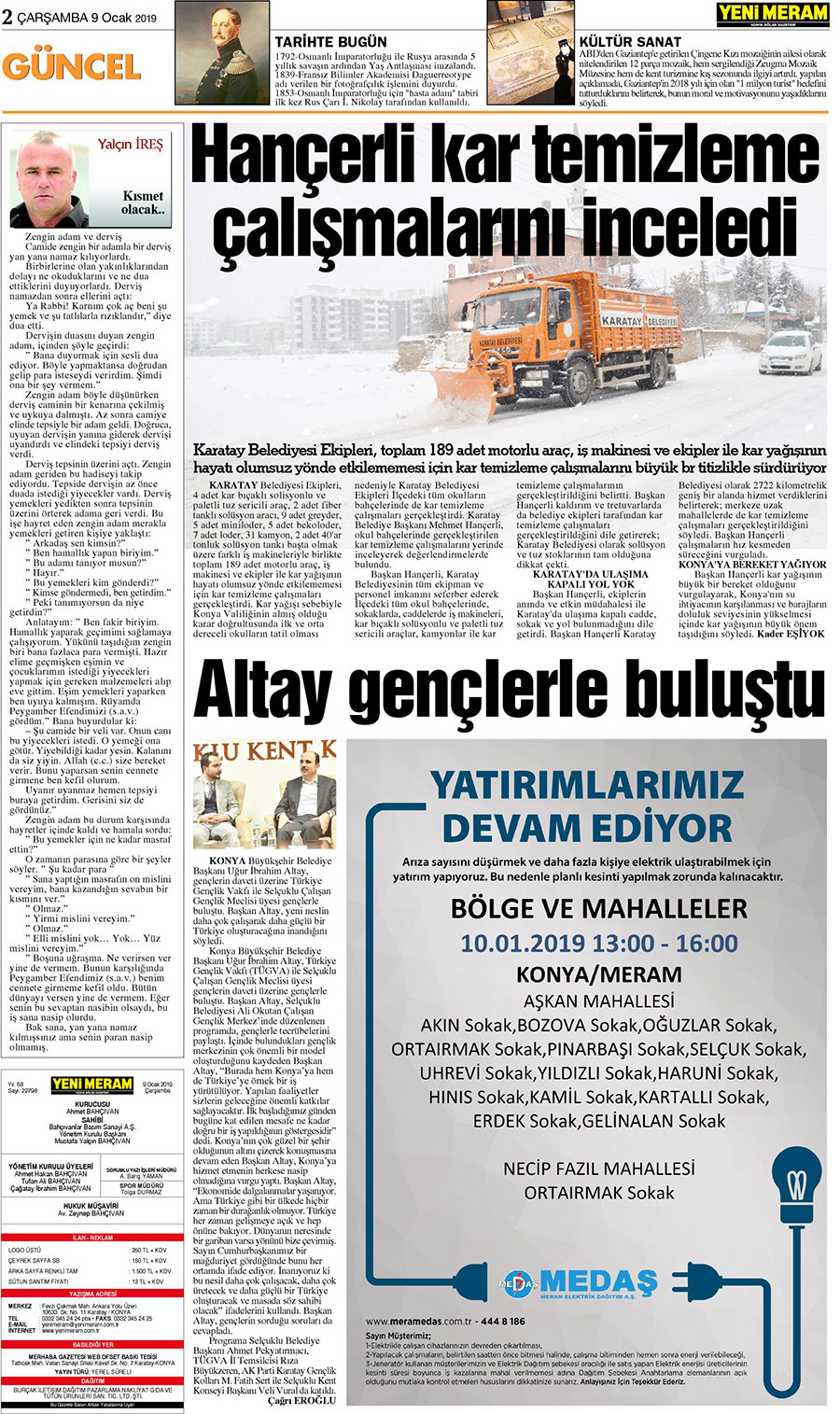 9 Ocak 2019 Yeni Meram Gazetesi