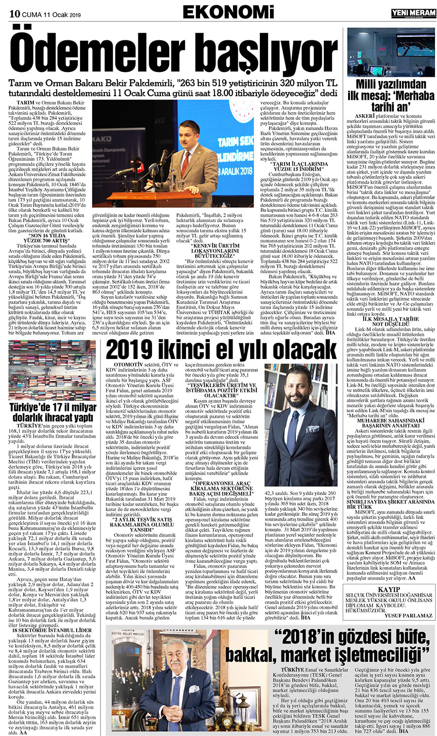 11 Ocak 2019 Yeni Meram Gazetesi