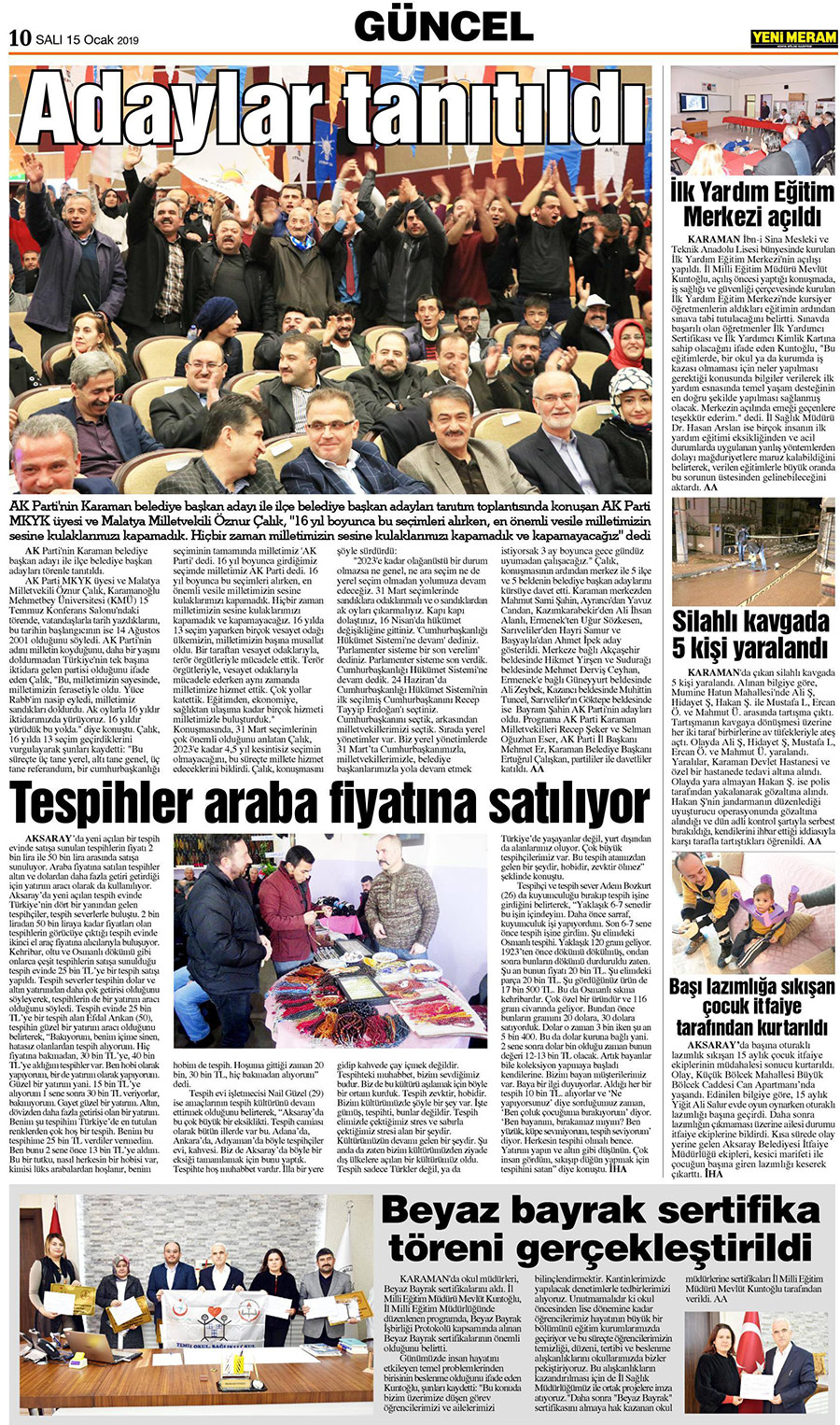 15 Ocak 2019 Yeni Meram Gazetesi