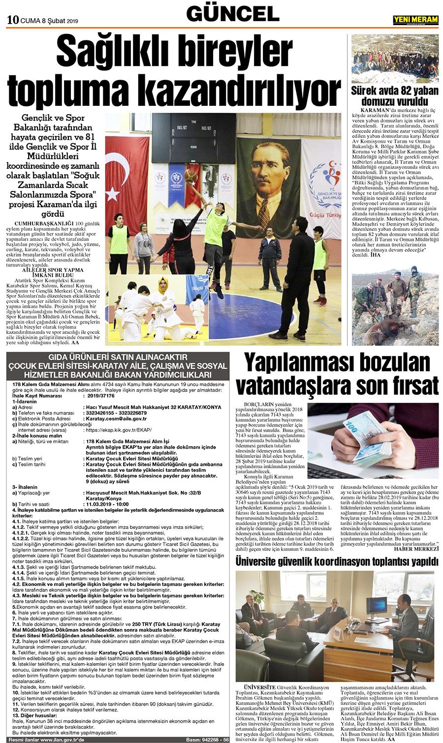 8 Şubat 2019 Yeni Meram Gazetesi