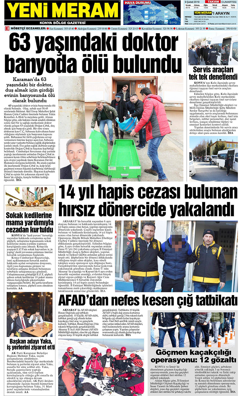 9 Şubat 2019 Yeni Meram Gazetesi