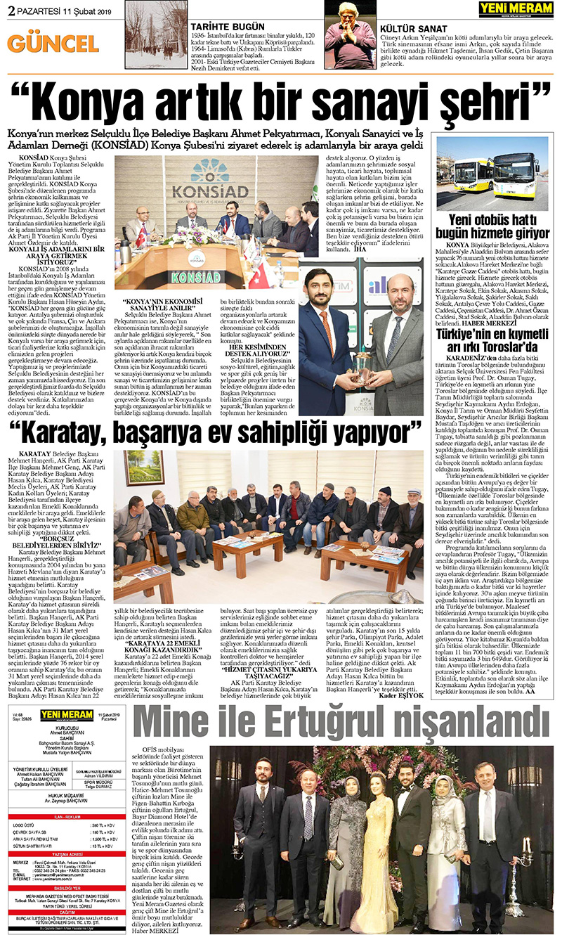 11 Şubat 2019 Yeni Meram Gazetesi