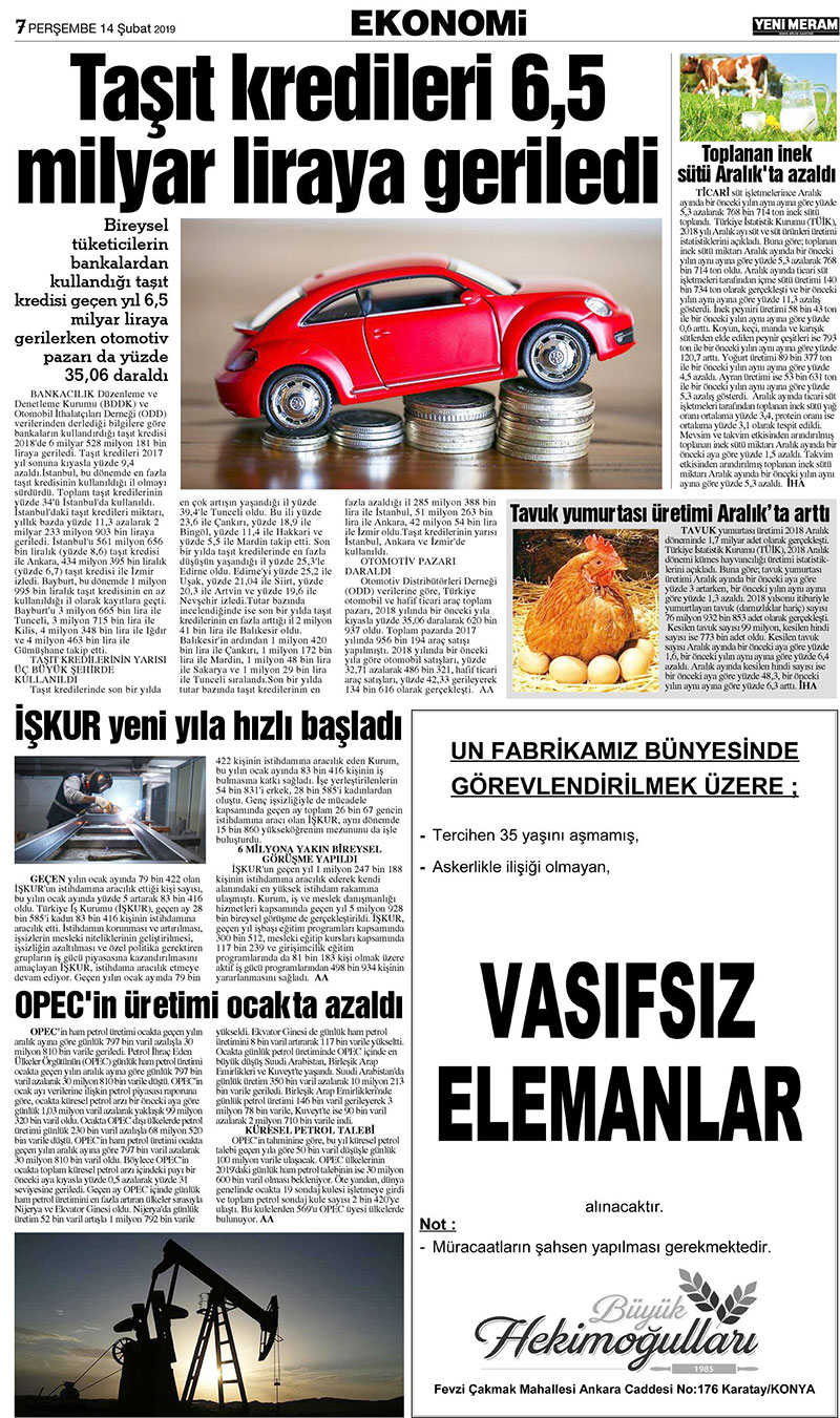 14 Şubat 2019 Yeni Meram Gazetesi