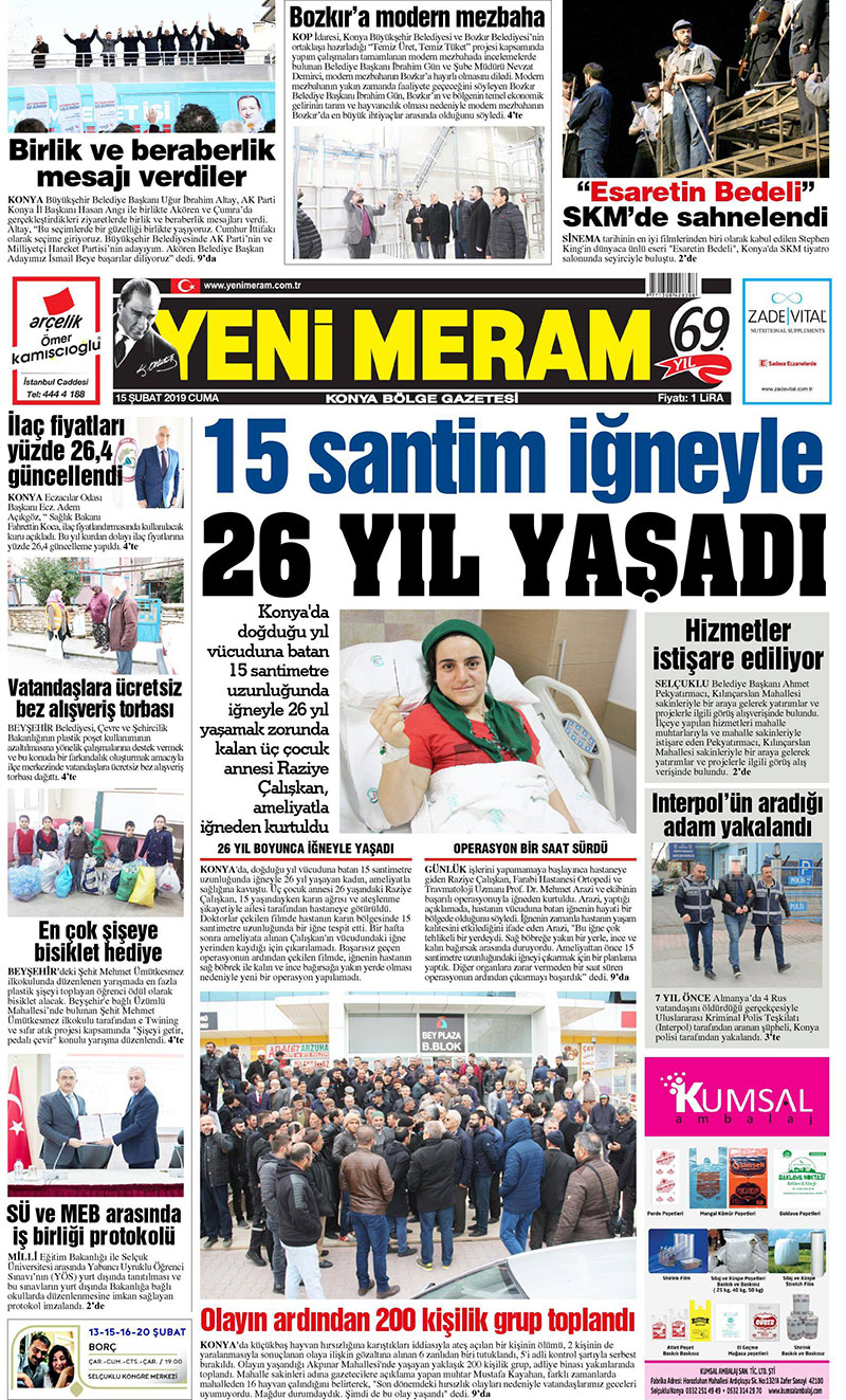 15 Şubat 2019 Yeni Meram Gazetesi