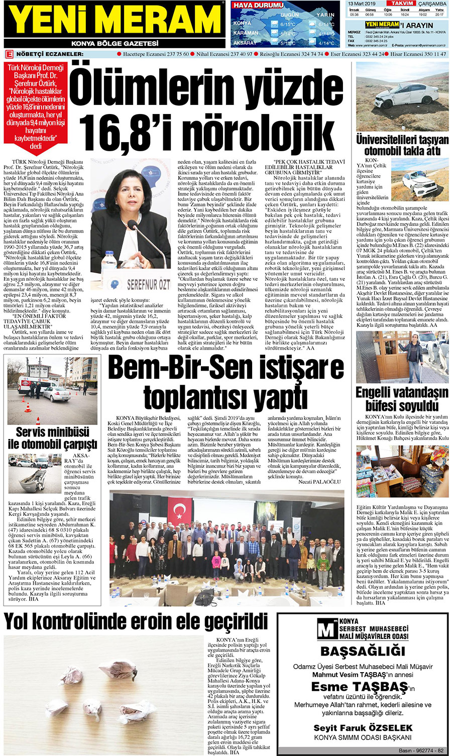 13 Mart 2019 Yeni Meram Gazetesi