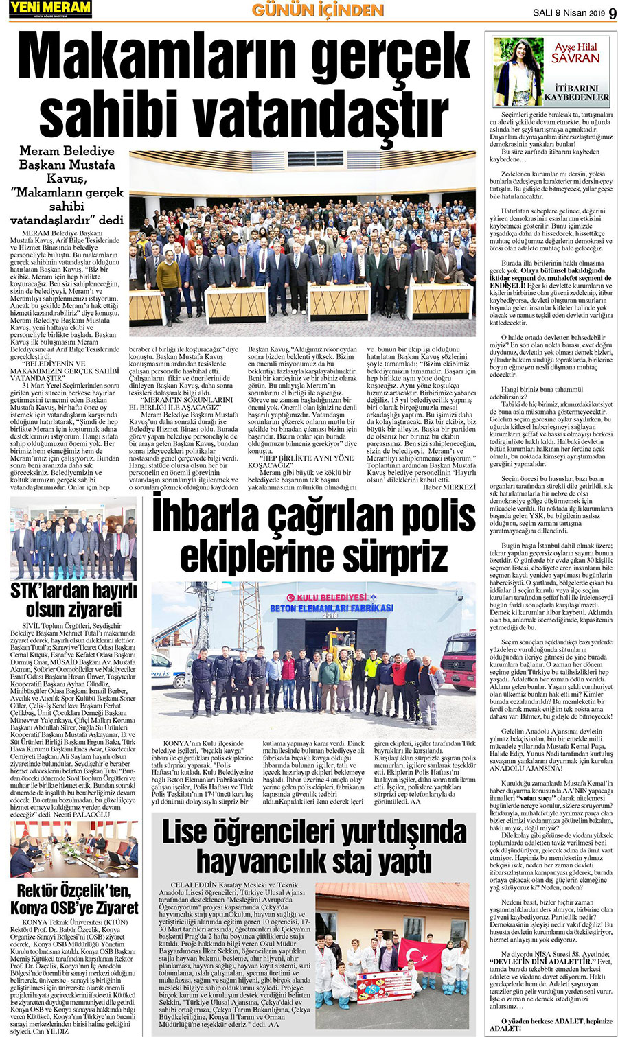 9 Nisan 2019 Yeni Meram Gazetesi