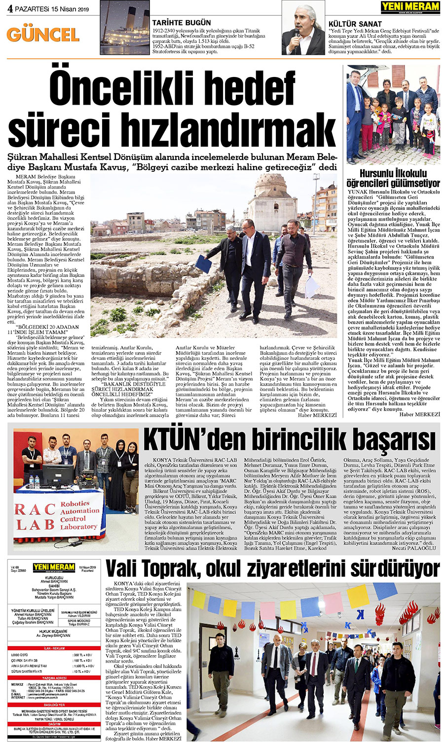 15 Nisan 2019 Yeni Meram Gazetesi