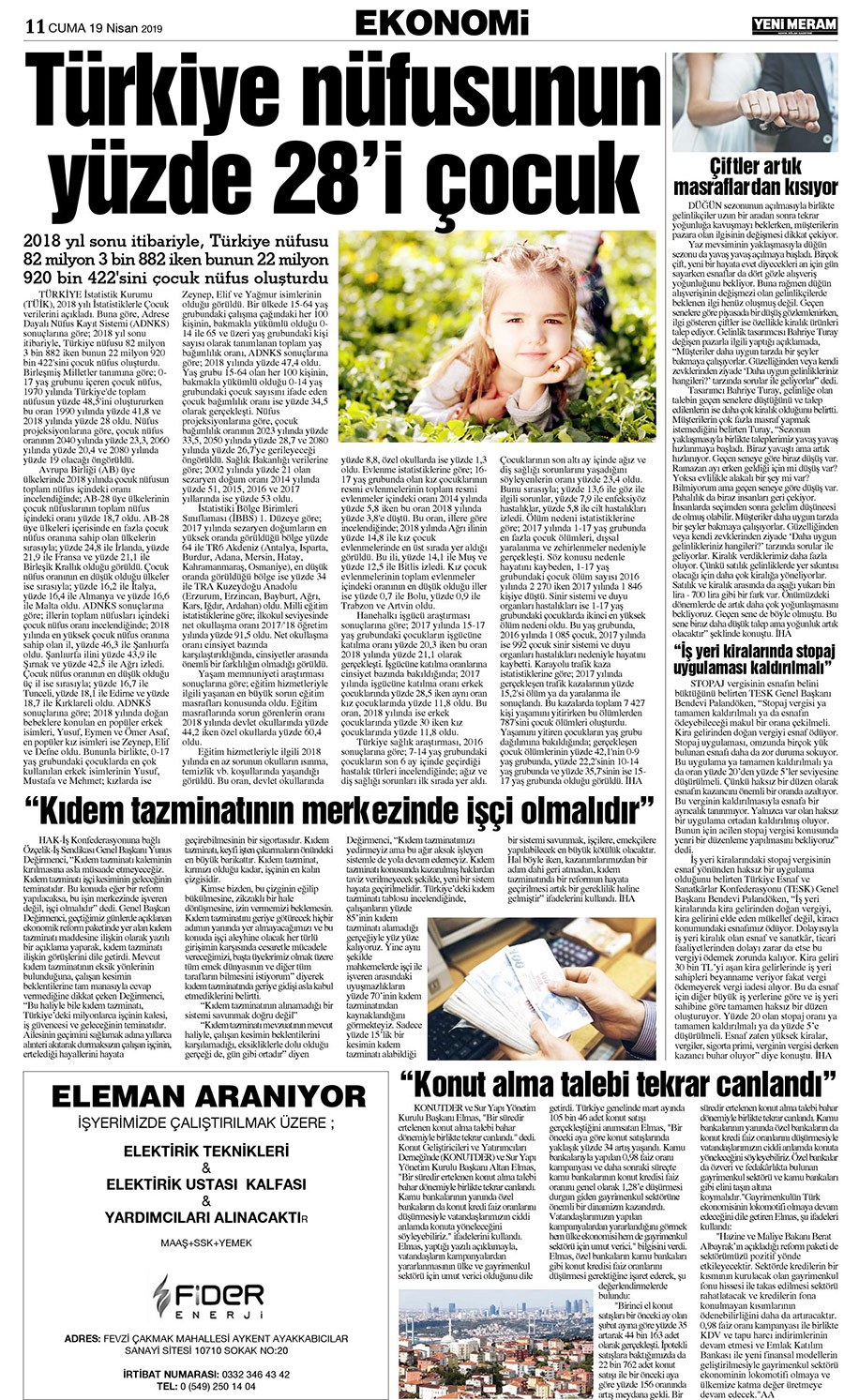19 Nisan 2019 Yeni Meram Gazetesi