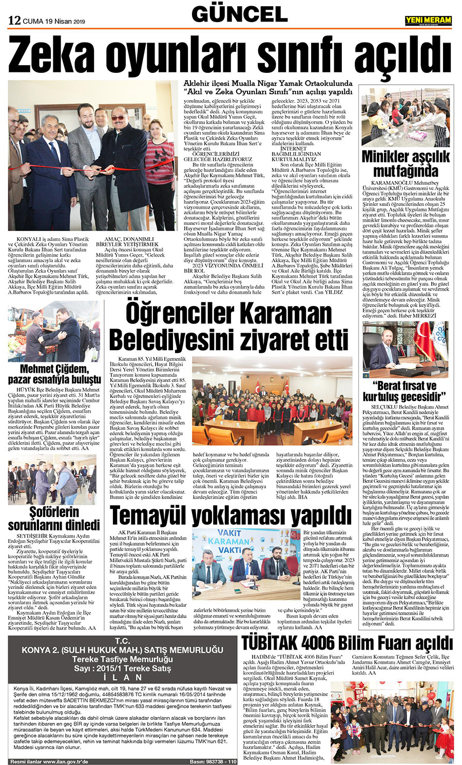 19 Nisan 2019 Yeni Meram Gazetesi