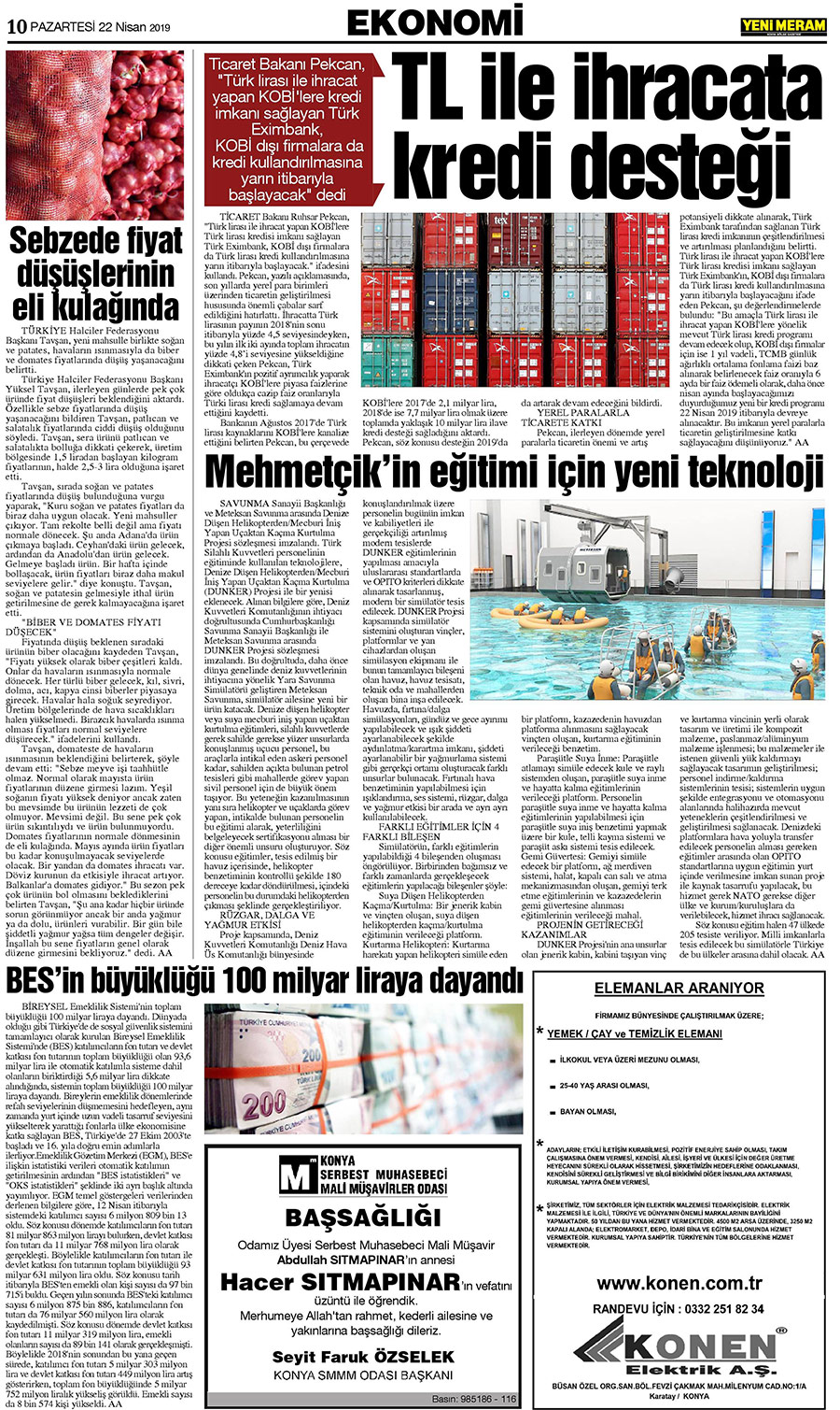 22 Nisan 2019 Yeni Meram Gazetesi