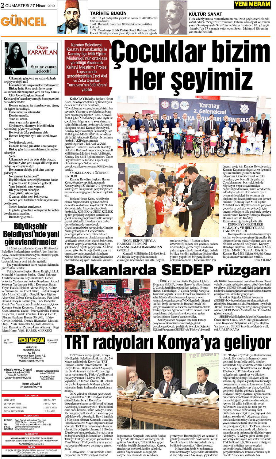 27 Nisan 2019 Yeni Meram Gazetesi