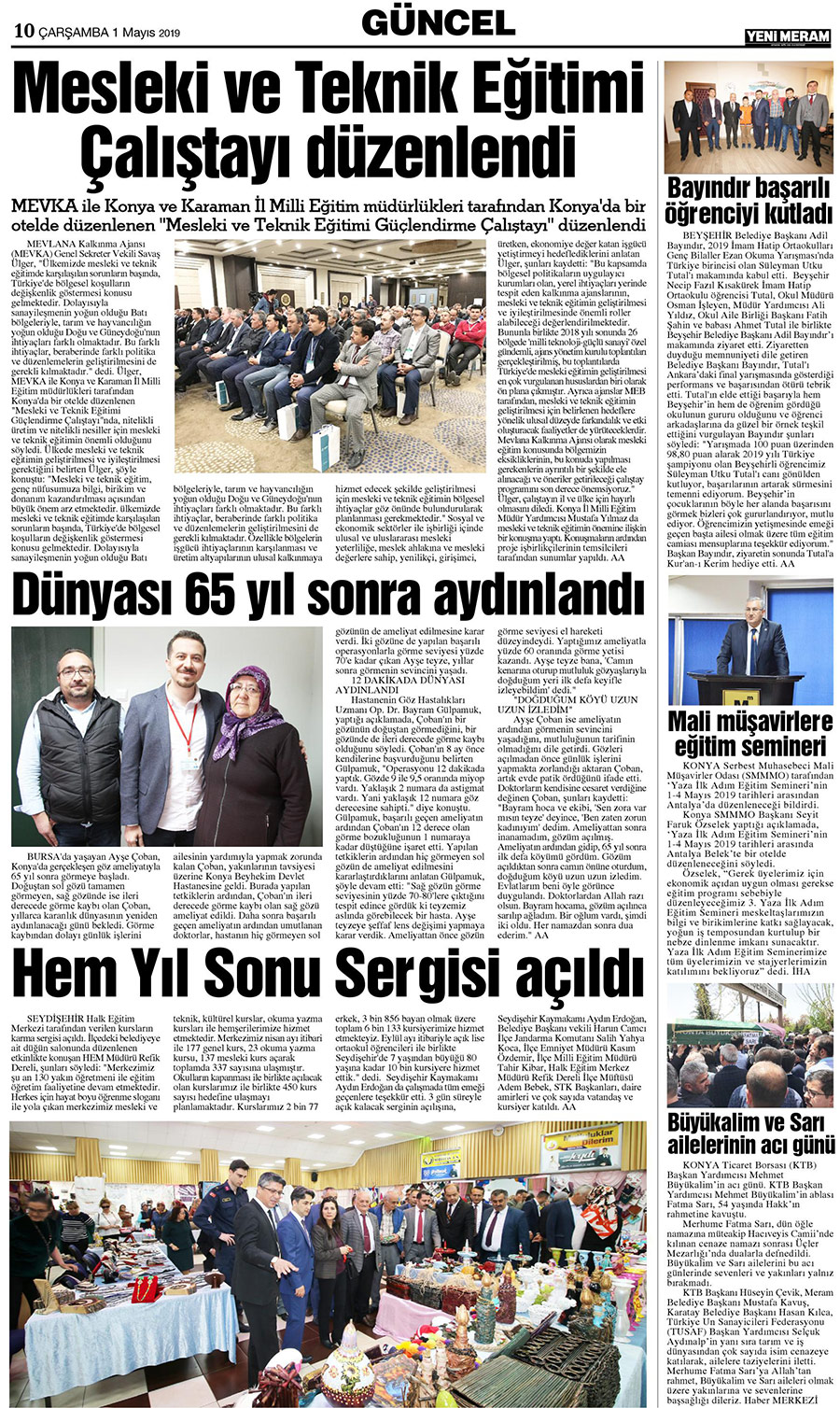 1 Mayıs 2019 Yeni Meram Gazetesi