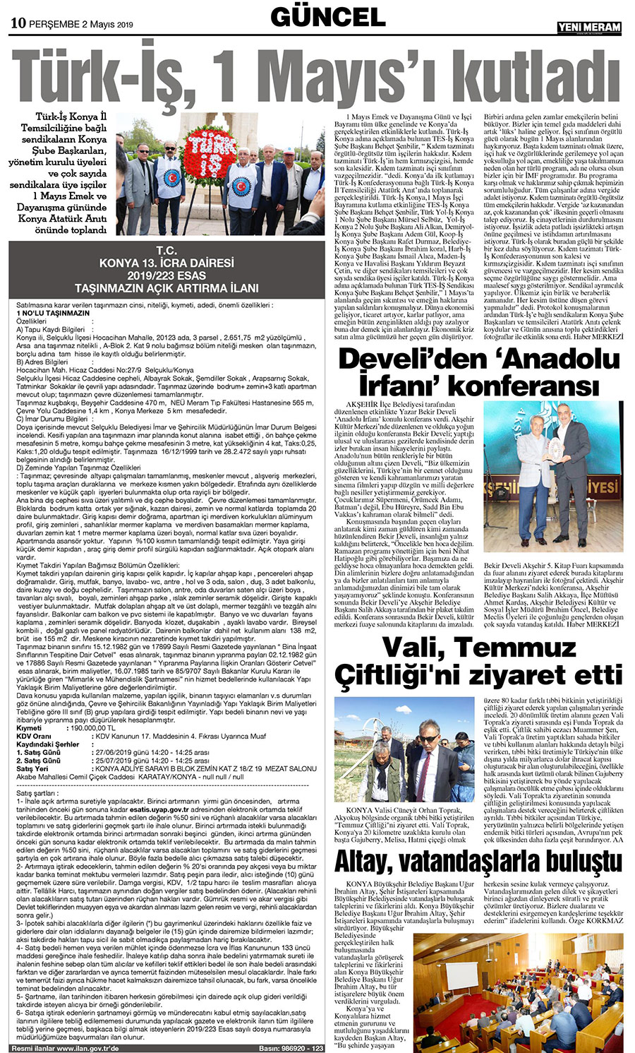 2 Mayıs 2019 Yeni Meram Gazetesi