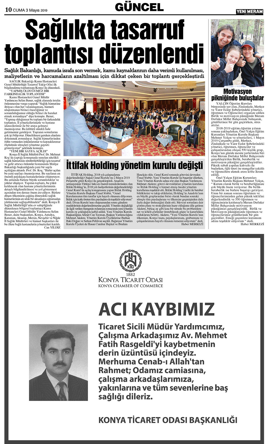 3 Mayıs 2019 Yeni Meram Gazetesi