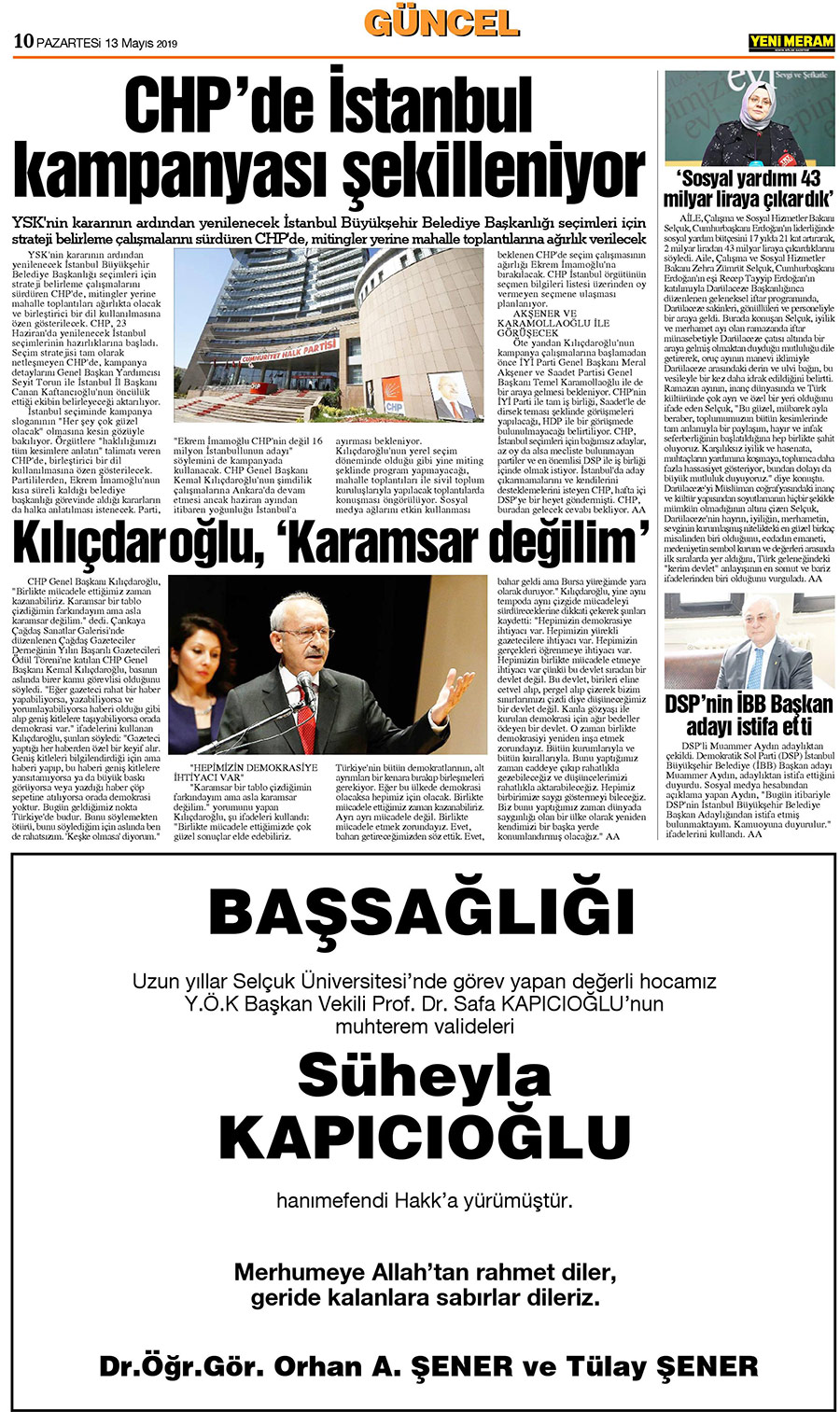 13 Mayıs 2019 Yeni Meram Gazetesi