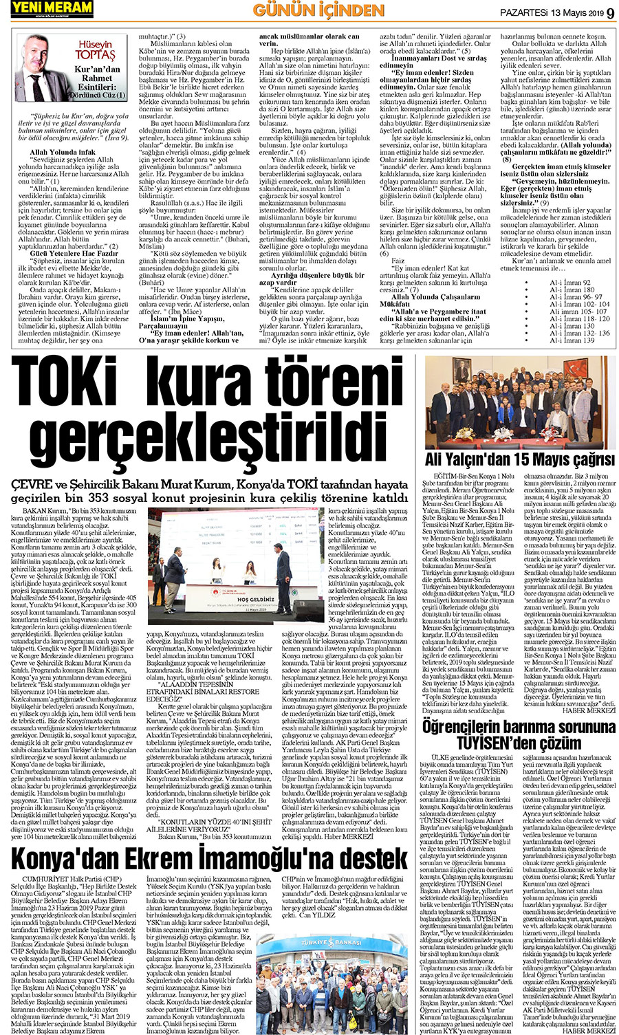 13 Mayıs 2019 Yeni Meram Gazetesi