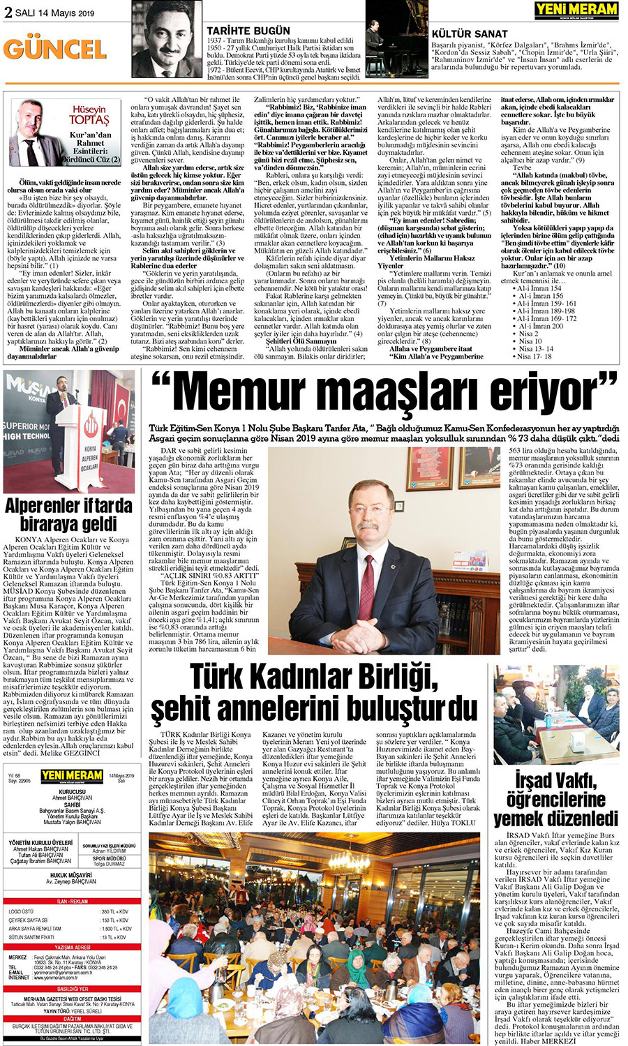 14 Mayıs 2019 Yeni Meram Gazetesi