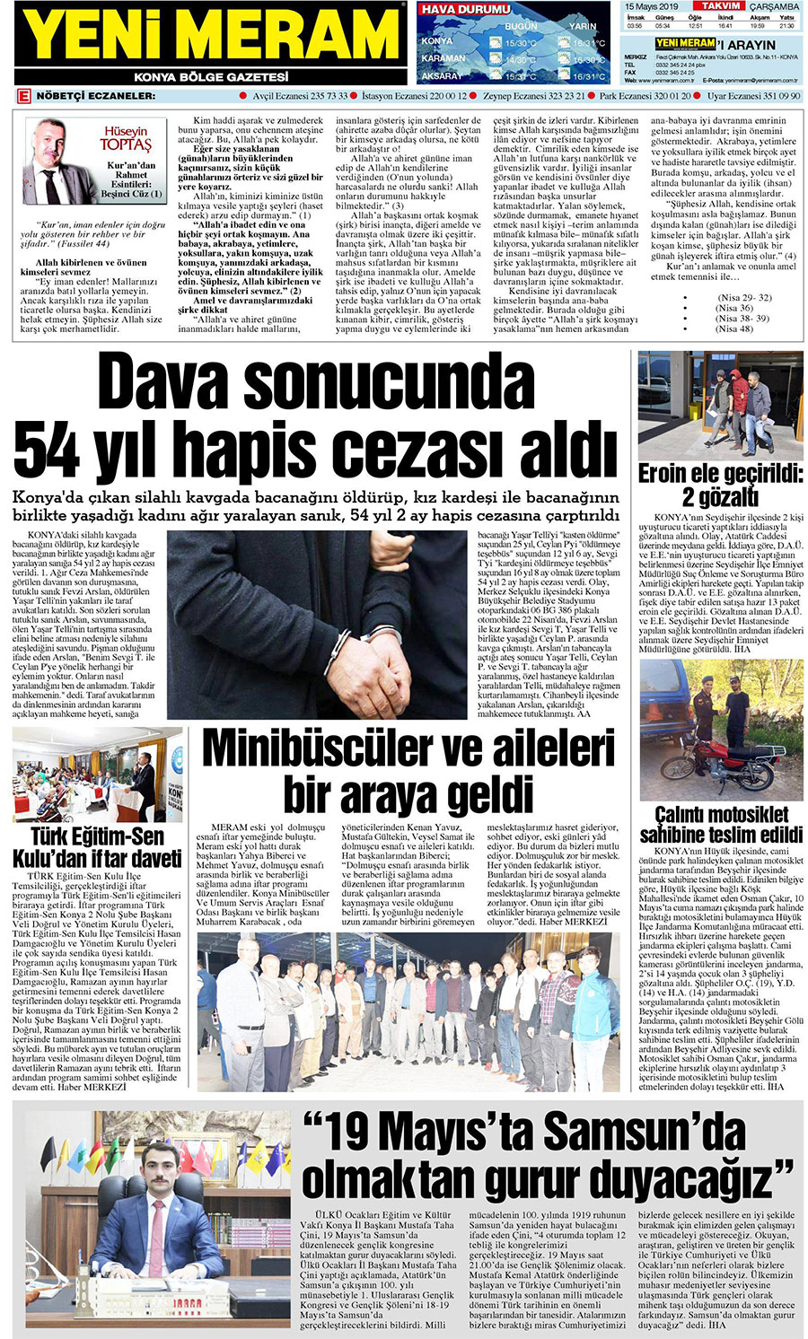 15 Mayıs 2019 Yeni Meram Gazetesi