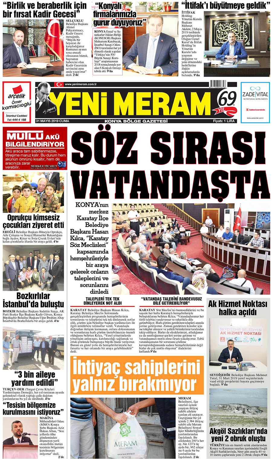 31 Mayıs 2019 Yeni Meram Gazetesi