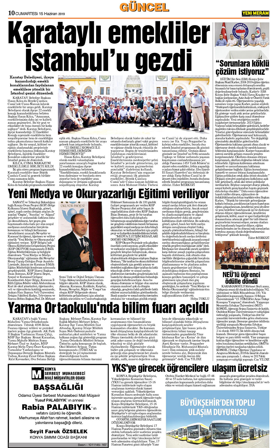 15 Haziran 2019 Yeni Meram Gazetesi