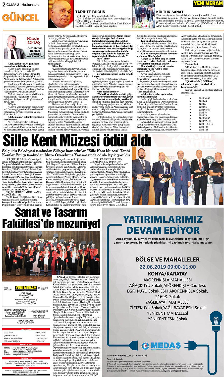21 Haziran 2019 Yeni Meram Gazetesi