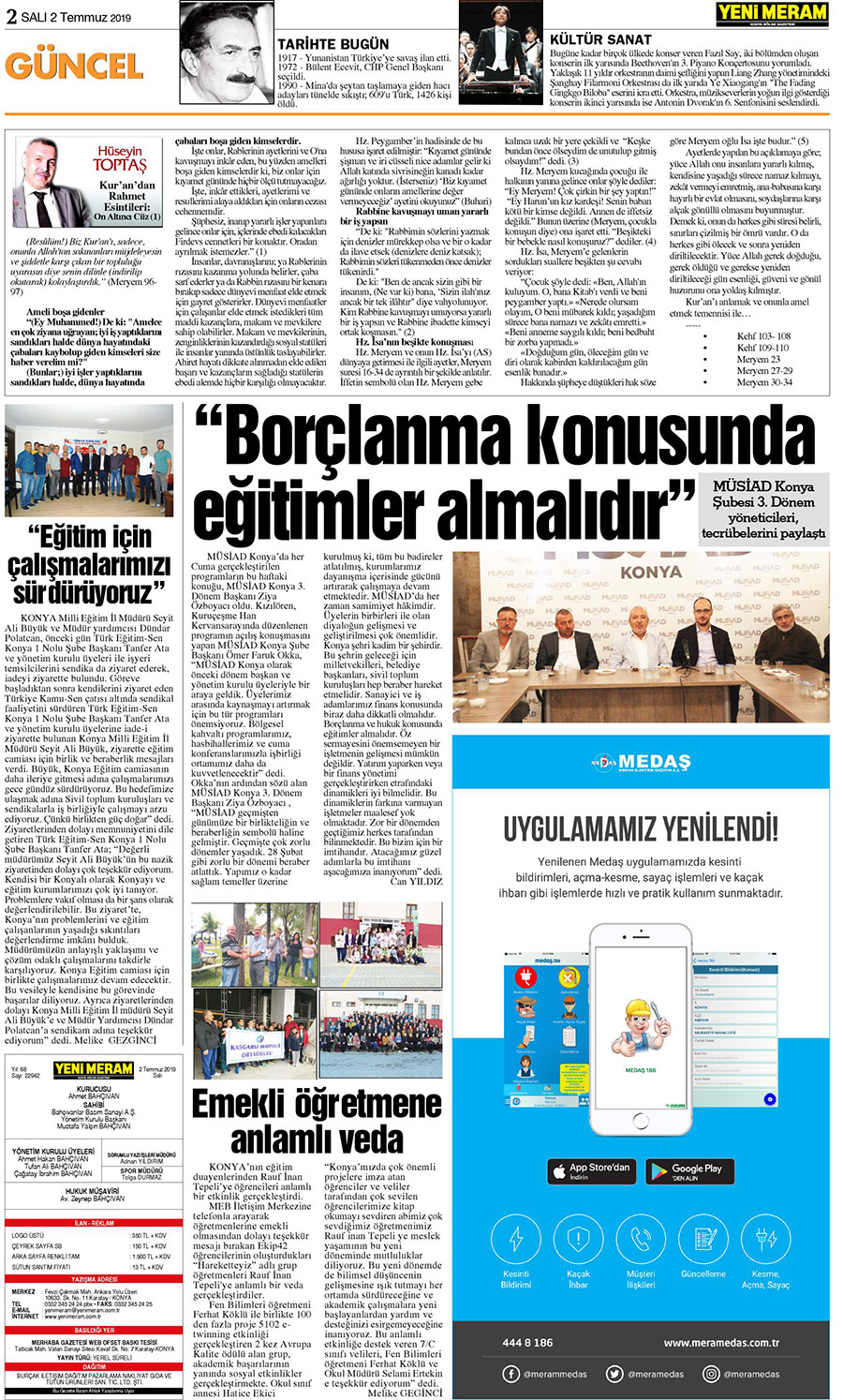 2 Temmuz 2019 Yeni Meram Gazetesi