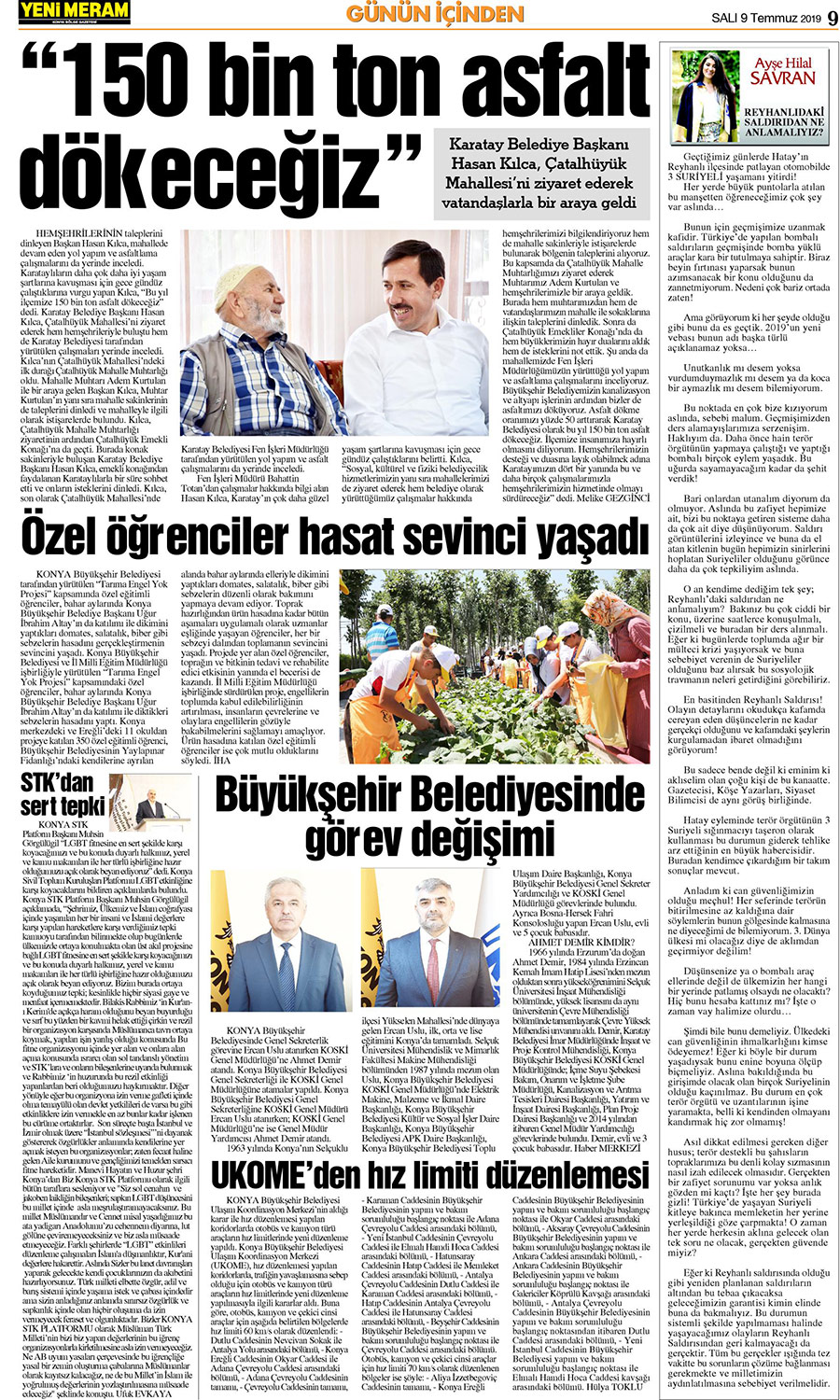 9 Temmuz 2019 Yeni Meram Gazetesi