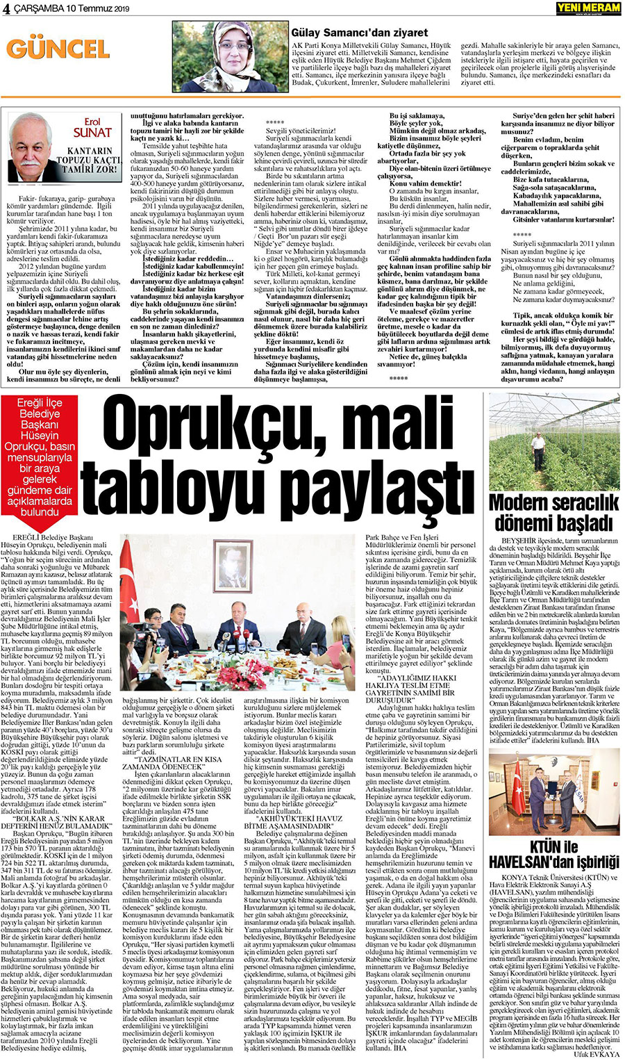 10 Temmuz 2019 Yeni Meram Gazetesi