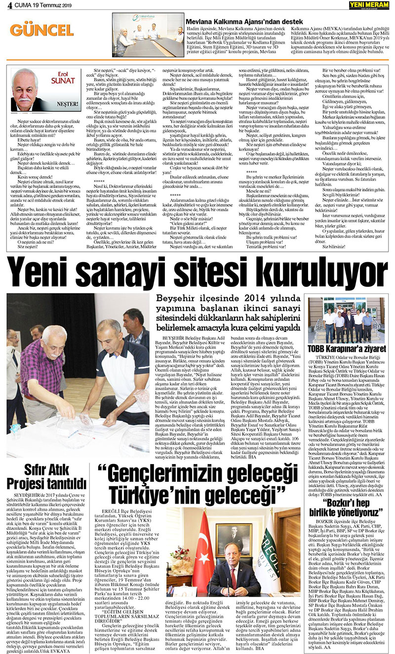 19 Temmuz 2019 Yeni Meram Gazetesi