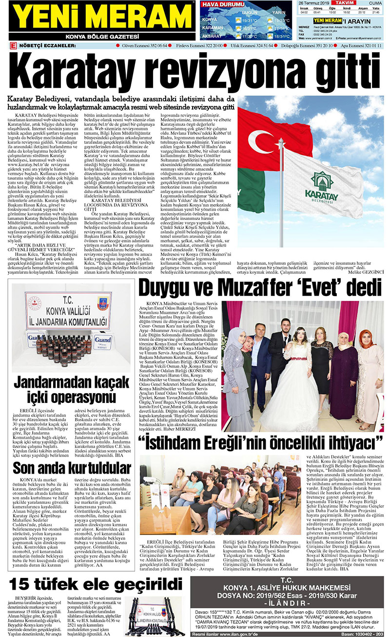 26 Temmuz 2019 Yeni Meram Gazetesi